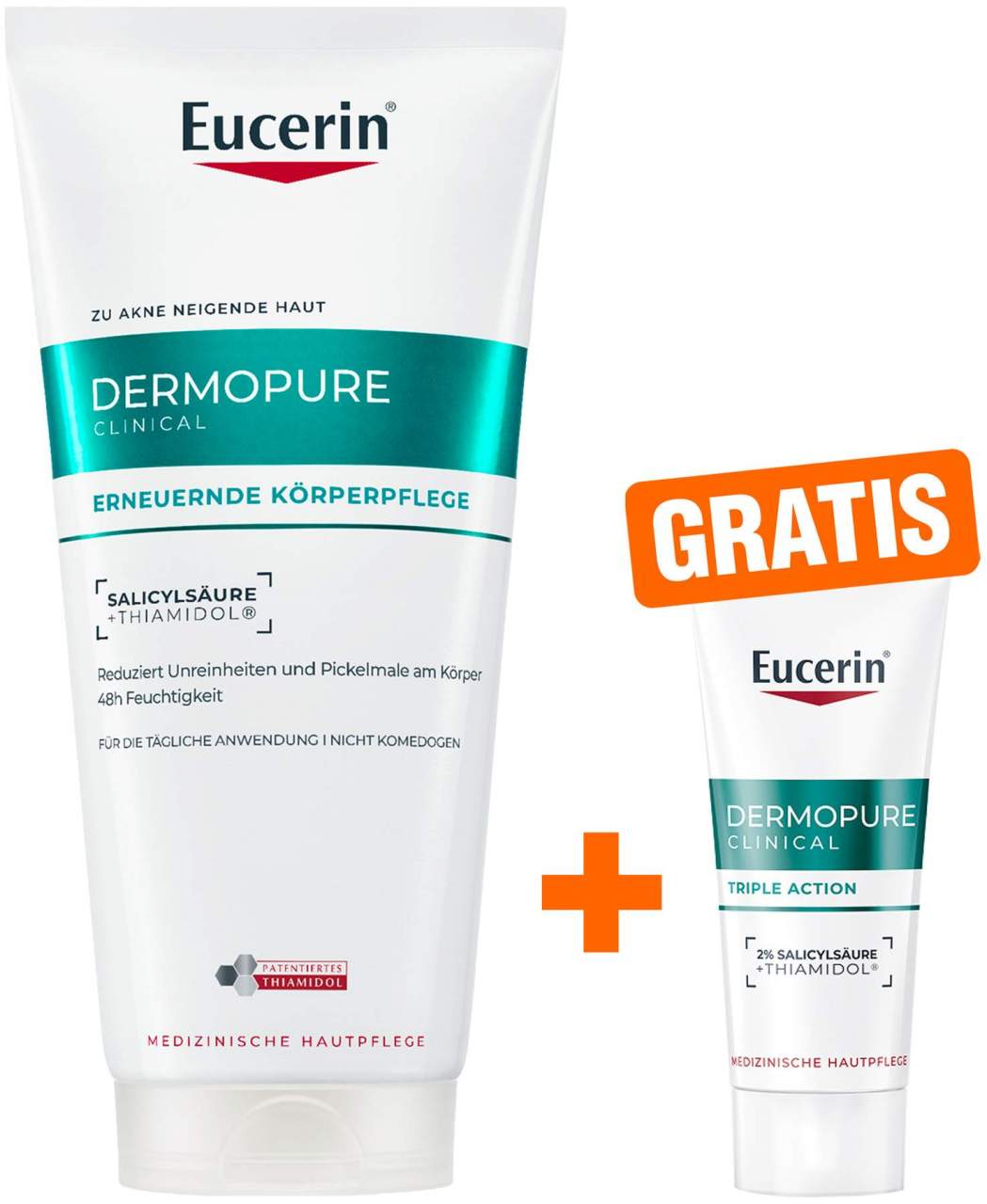 Eucerin DermoPure Clinical erneuernde Körperpflege 200 ml + gratis Eucerin DermoPure Clinical Triple Action 7 ml Serum