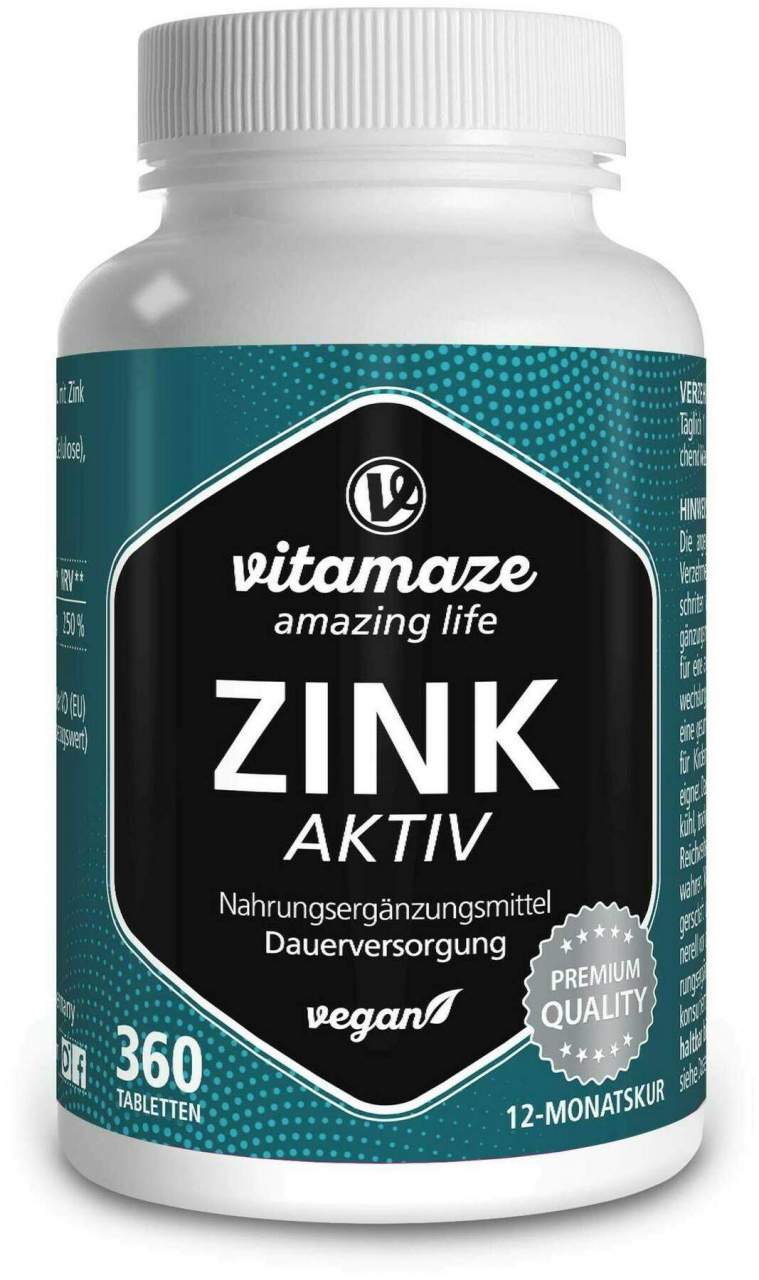 Zink Aktiv 25 mg Hochdosiert Vegan 360 Tabletten