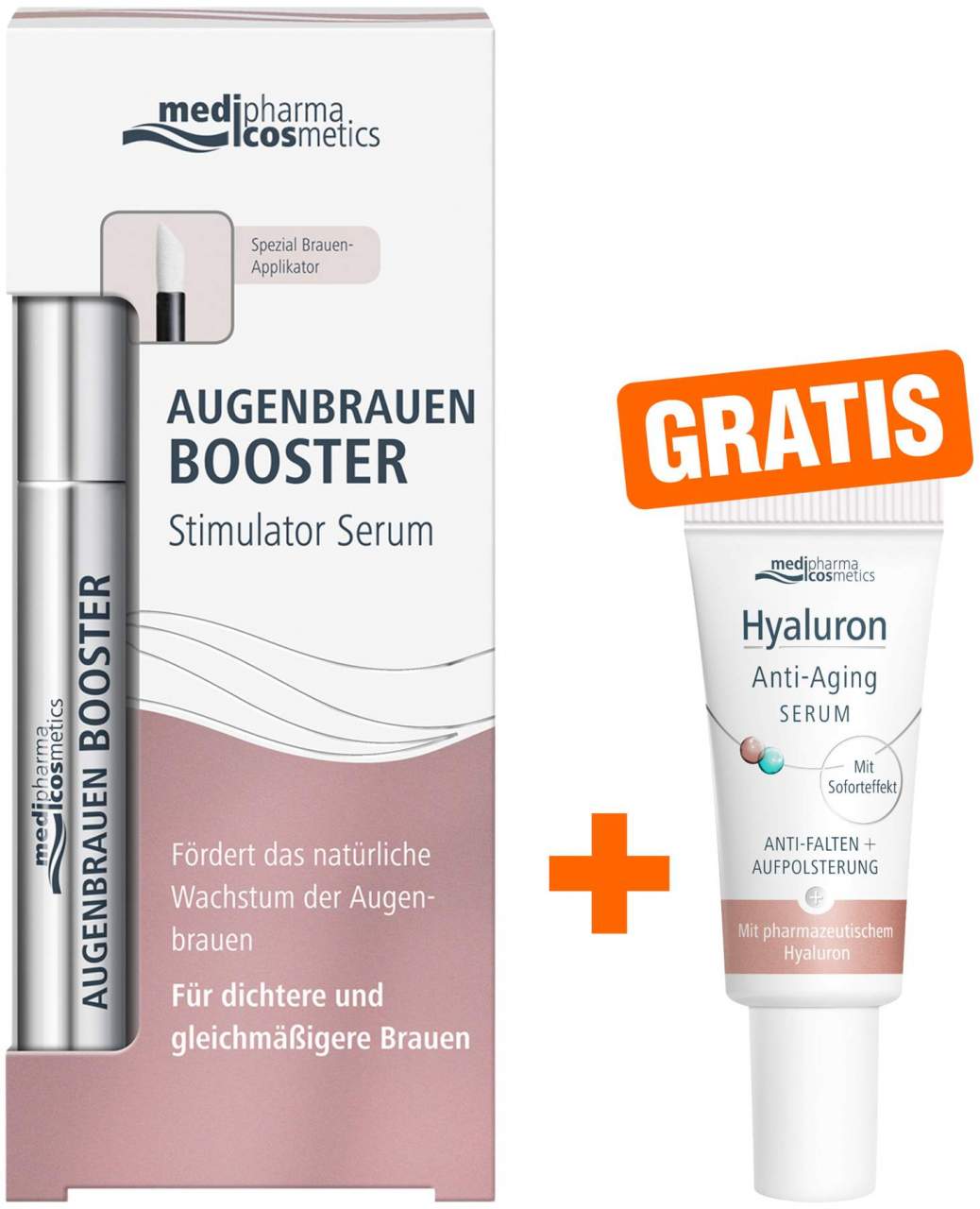 medipharma cosmetics Augenbrauen Booster 4 ml Flüssigkeit + gratis Hyaluron Anti - Aging Serum 5 ml - Augenbrauenpflege