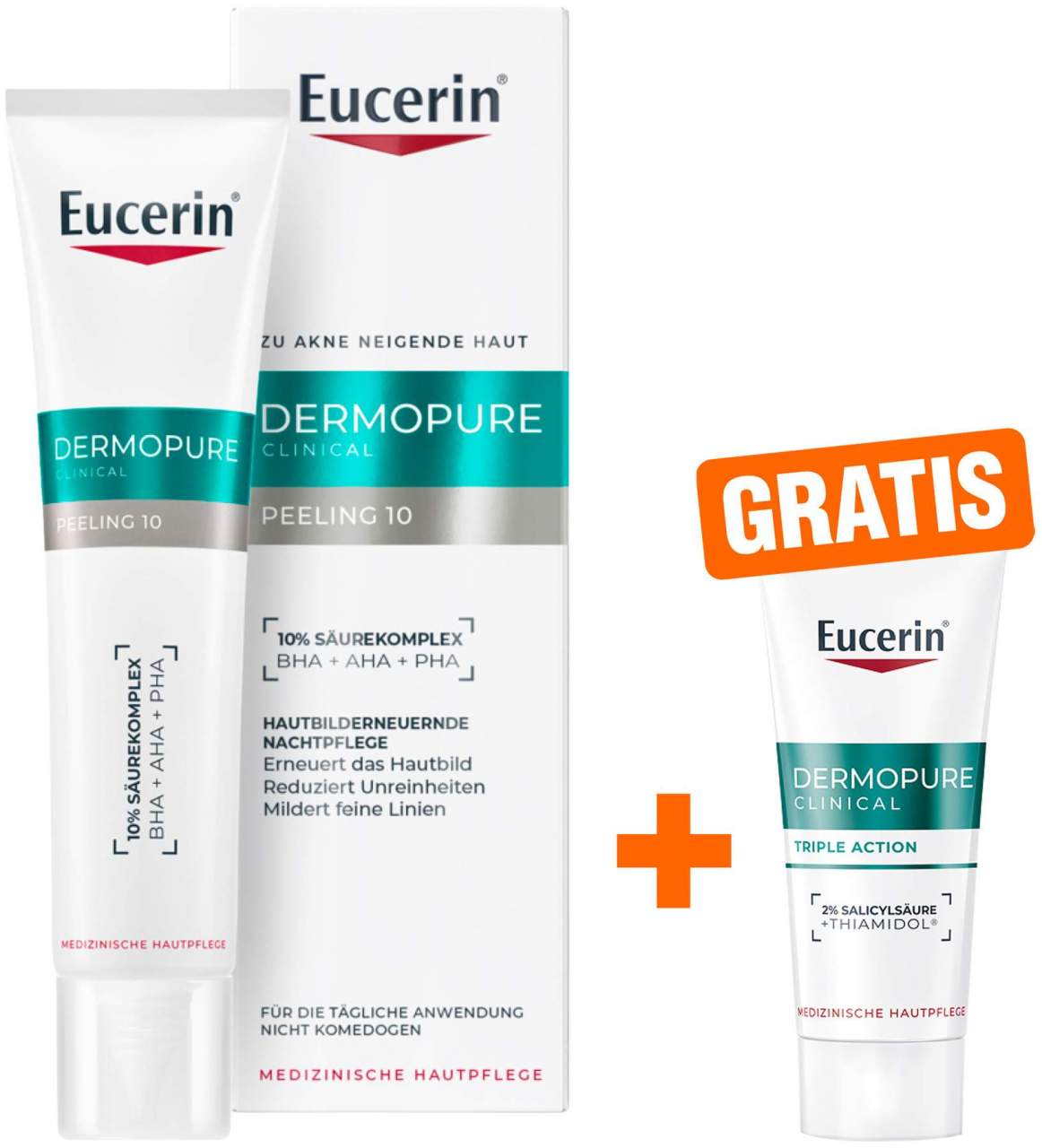 Eucerin DermoPure Clinical Peeling 10 40 ml + gratis Eucerin DermoPure Clinical Triple Action 7 ml Serum - Bei Hautunreinheiten