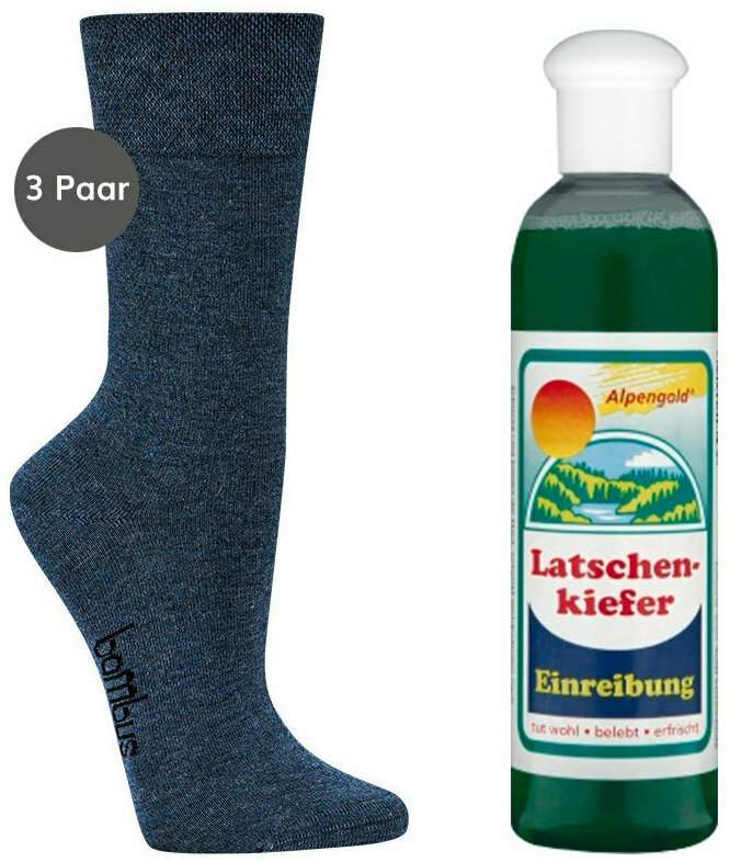 Bambus Wellness-Socken 35-38 Jeansblau 3 Paar + gratis Latschenkiefer Einreibung 250 ml