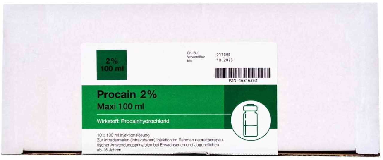 Procain Pharmarissano 2% Maxi Inj.-Lsg.Flasche 10 X 100 ml