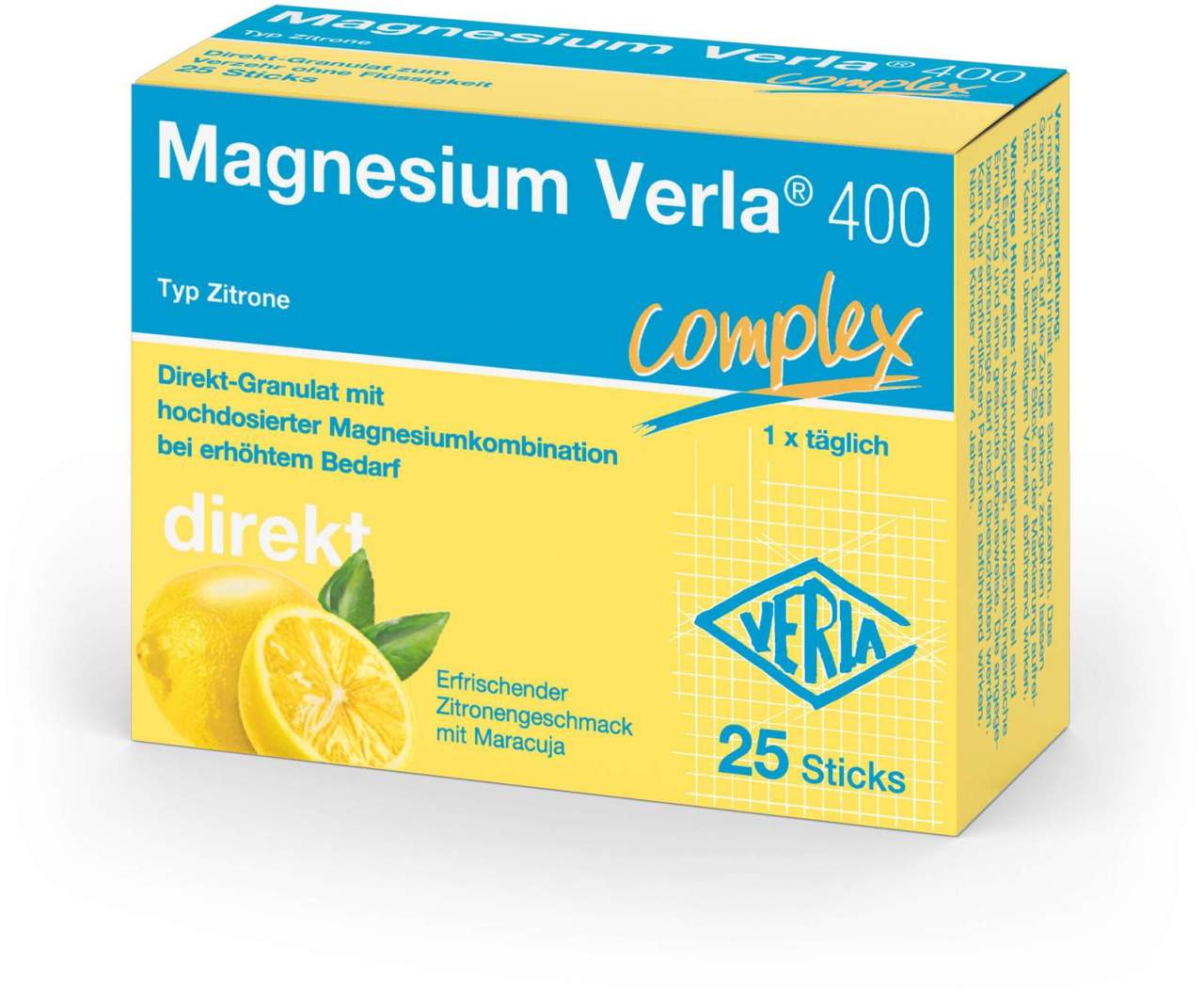 Magnesium Verla 400 Zitrone Direkt-Granulat 25 Stück