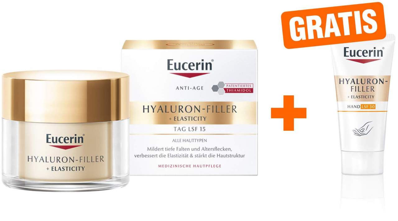 Eucerin Hyaluron Filler + Elasticity Tagespflege 50 ml Creme + gratis Elasticity Handcreme 20 ml