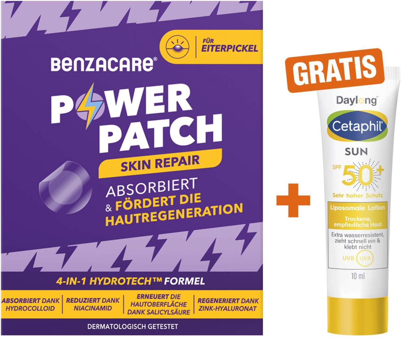 Benzacare Power Patch Skin Repair 23 Pflaster + gratis Cetaphil Sun Daylong SPF 50+ Liposomale Lotion 10 ml - Bei Akne und Pickeln