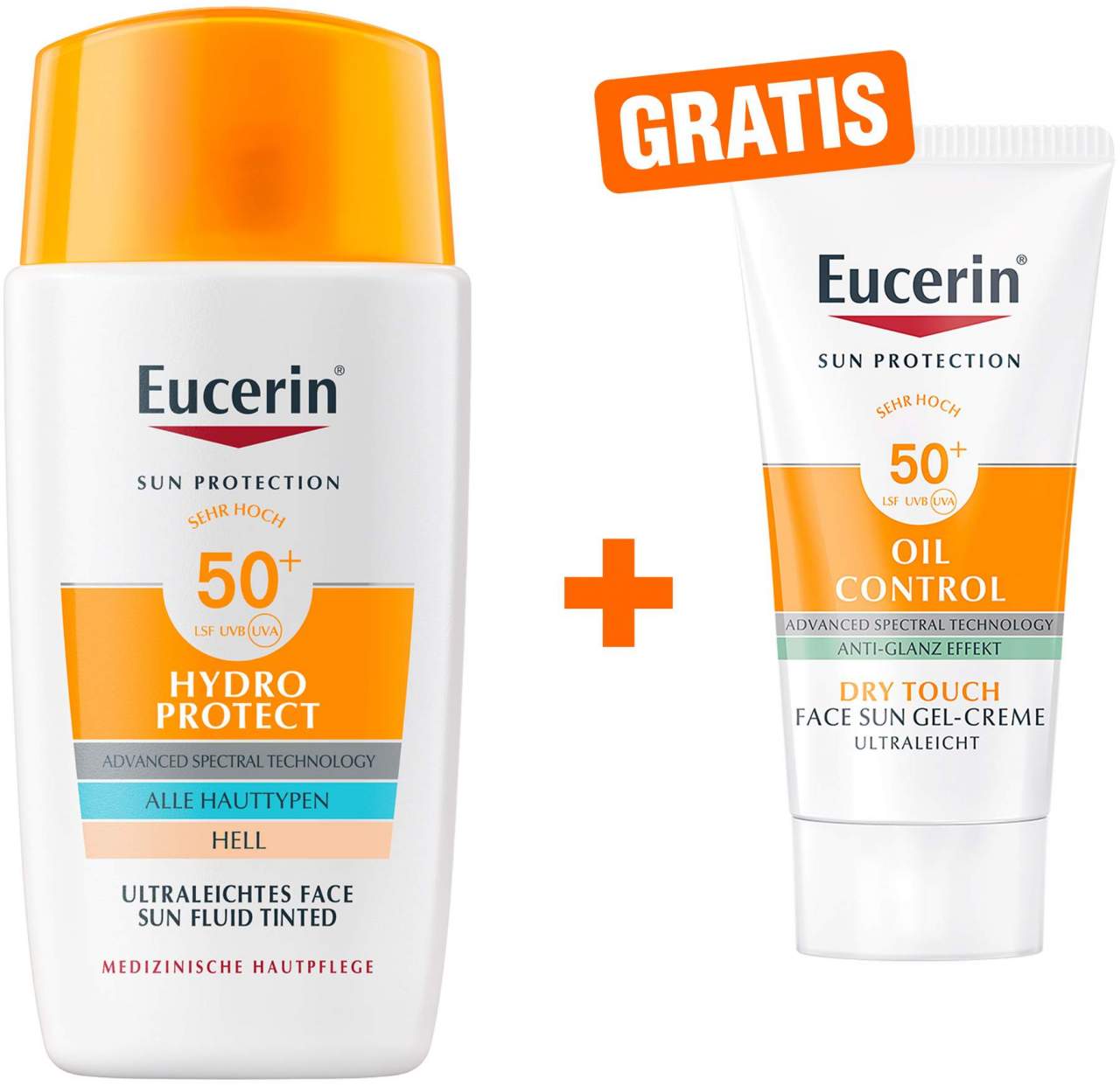 Eucerin Sun Hydro Protect Tinted hell 50 ml + gratis Sun Gel-Creme Oil Control 20 ml - Zur Gesichtspflege