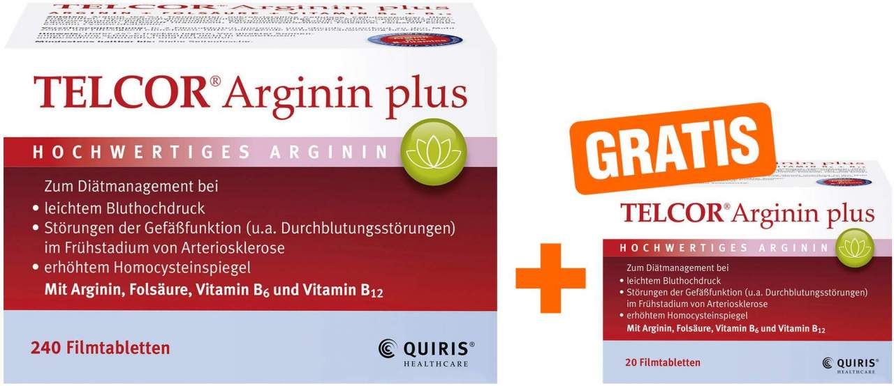 Telcor Arginin Plus 240 Filmtabletten + gratis Telcor Arginin Plus 20 Filmtabletten