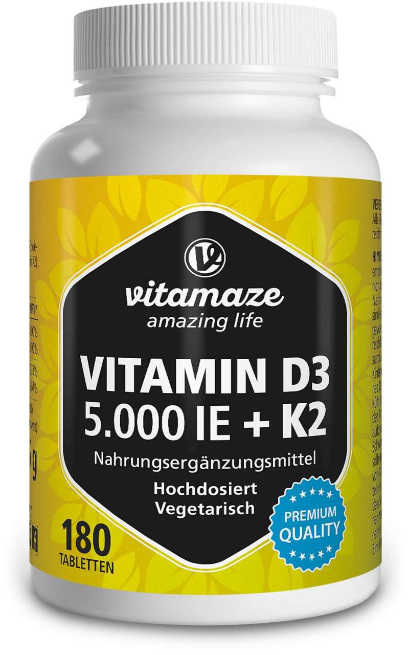 Vitamin D3 K2 5000 I.E. hochdosiert Tabletten 180 Stück