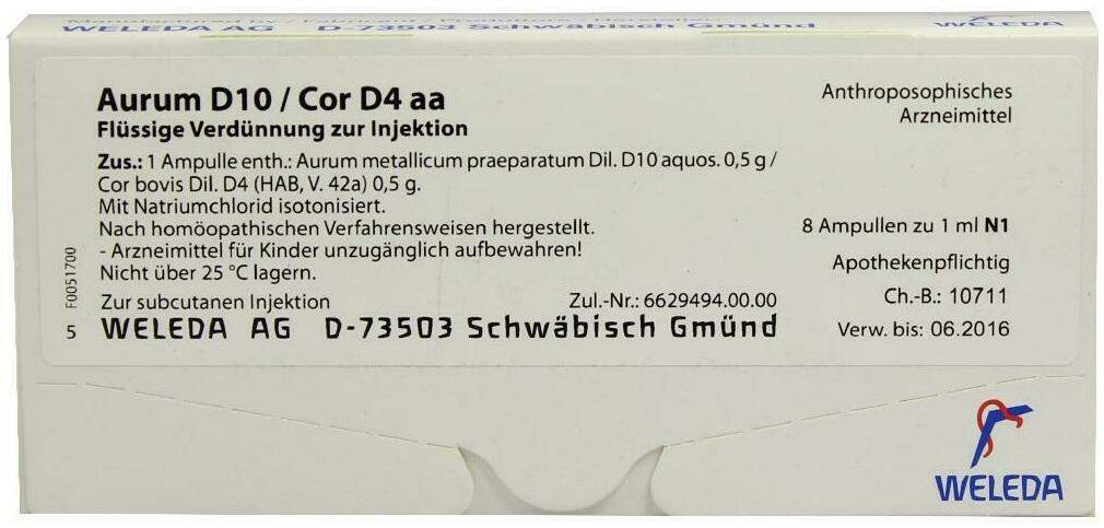 Weleda Aurum D10 Cor D4 Aa 8 X 1 ml Ampullen