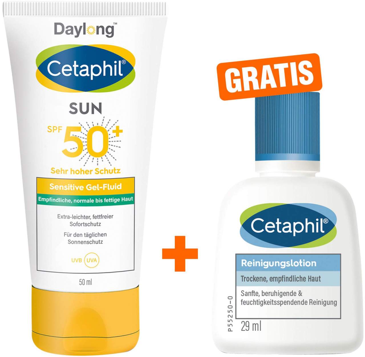 Cetaphil Sun Daylong SPF 50+ sensitives Gel - Fluid Gesicht 50 ml + gratis Cetaphil Reinigungslotion 29 ml - Sonnenschutz für das Gesicht