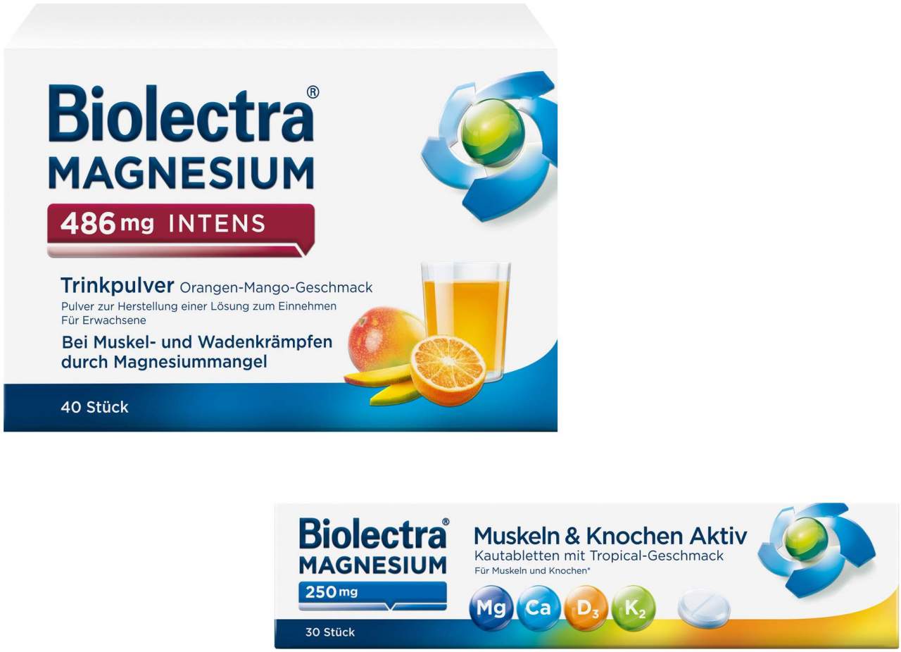 Biolectra Magnesium 486 mg intens Trinkpulver Orange-Mango 40 Stück + gratis Biolectra Magnesium 250 mg 30 Kautabletten