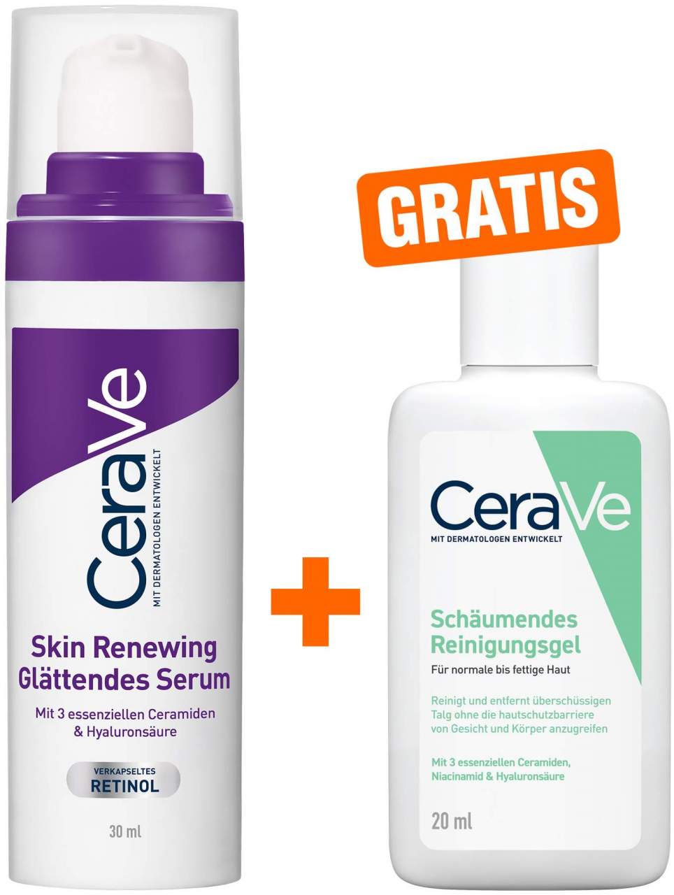 Cerave Skin Renewing glättendes Serum 30 ml + gratis CeraVe schäumendes Reinigungsgel 20 ml - Anti Aging