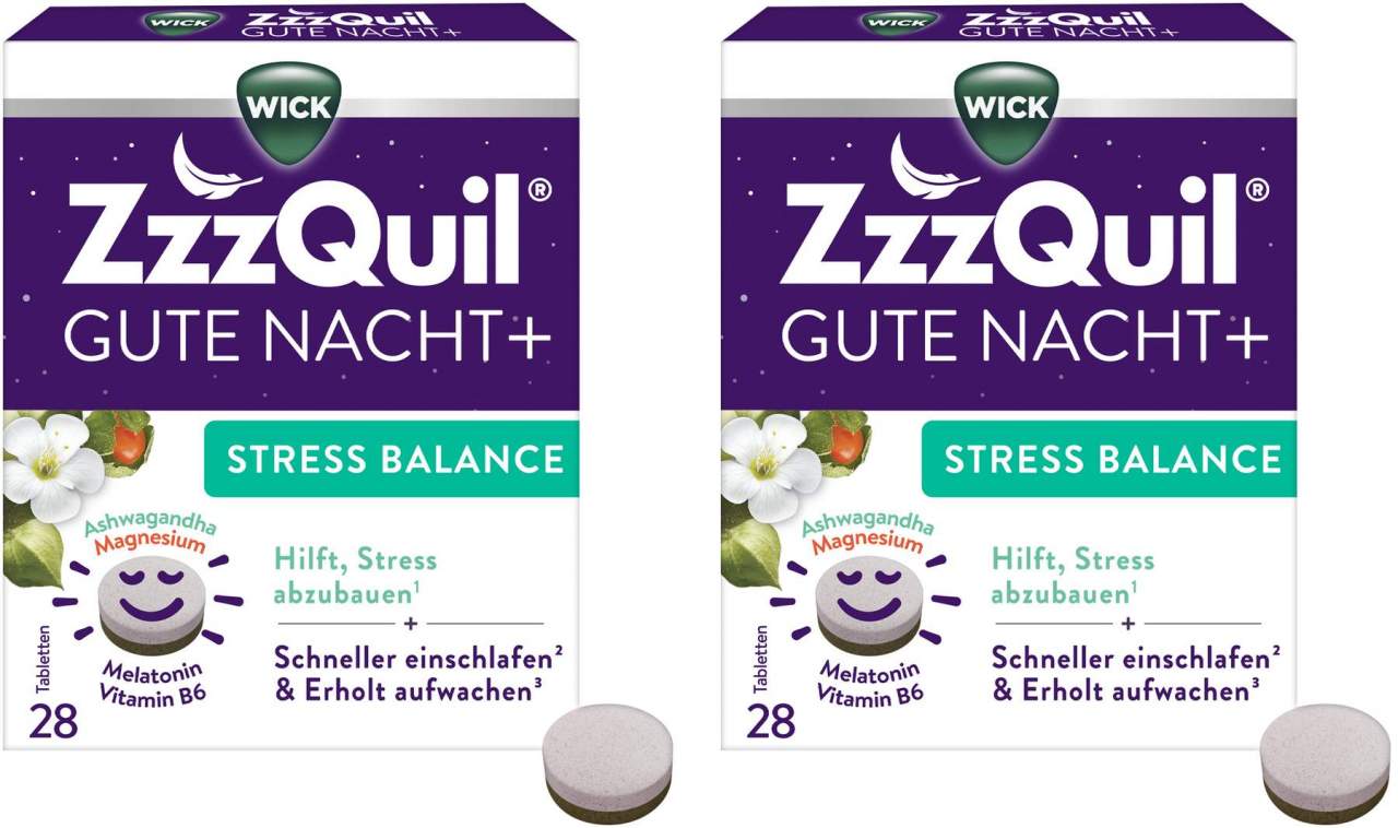 WICK ZzzQuil Gute Nacht+ Stress Balance 2 x 28 Tabletten