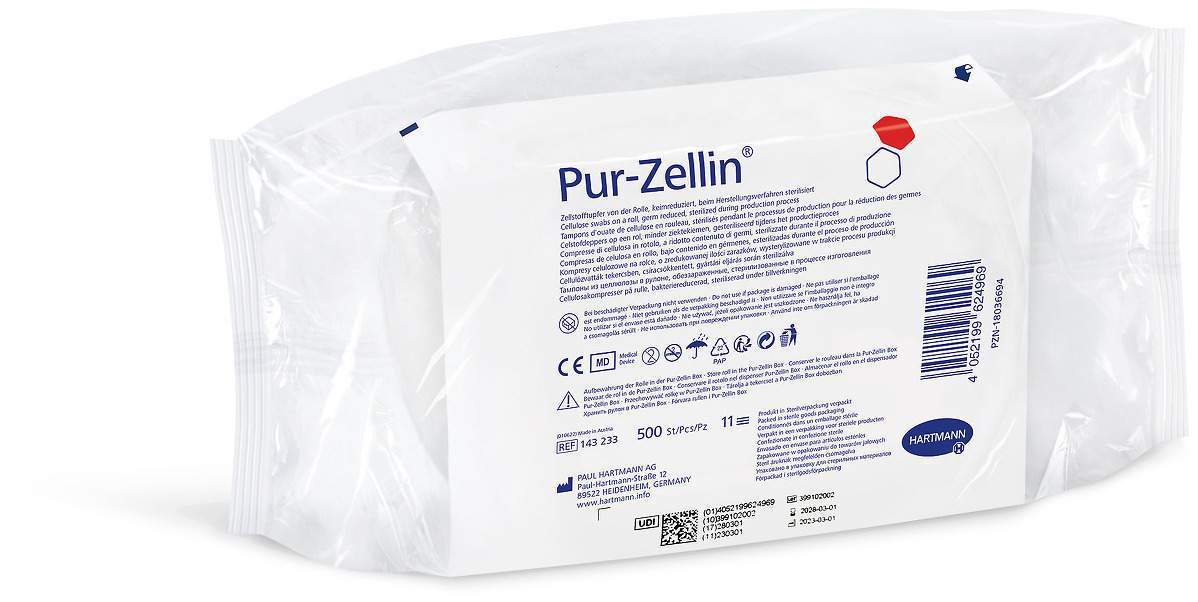 Pur-Zellin 4 X 5 cm Keimreduziert Rolle 500 Tupfer