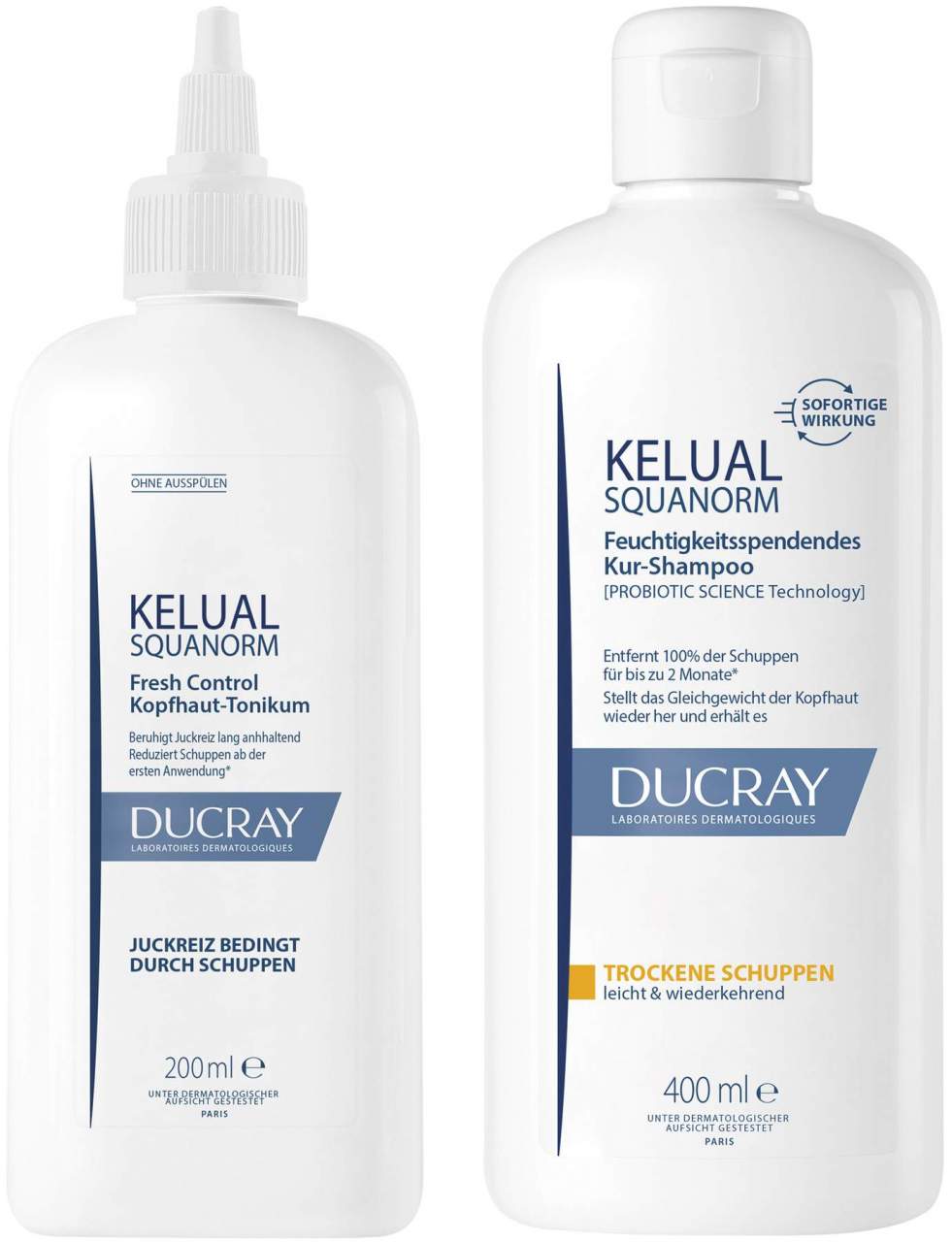 Ducray Kelual Squanorm Kopfhaut Tonikum 200 ml + Kelual Squanorm trockene Schuppen 400 ml Shampoo