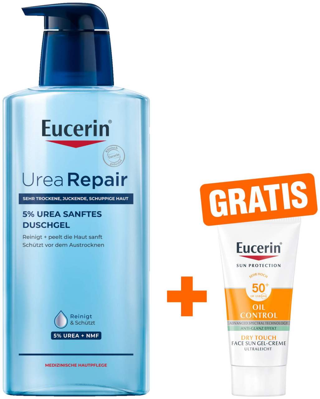 Eucerin UreaRepair 5% Urea Sanftes Duschgel 400 ml + gratis Eucerin Sun Gel-Creme Oil Control 20 ml - Zur Duschpflege