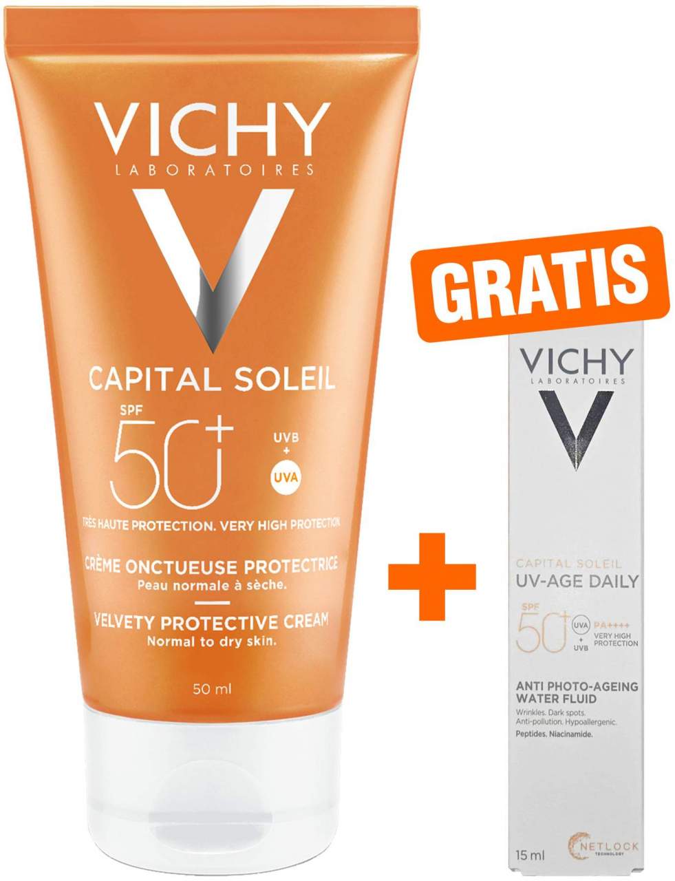 Vichy Capital Soleil Sonnenfluid LSF 50 50 ml + gratis Vichy Capital Soleil UV-Age Daily LSF 50+ 15 ml