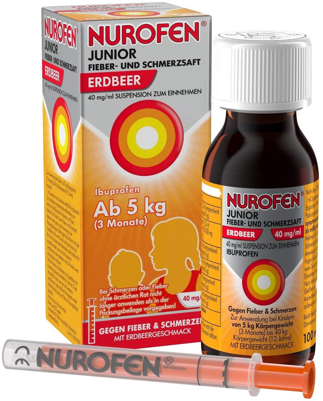 Nurofen Junior Fieber- & Schmerzsaft Erdbeer 40 mg pro ml 100 ml Suspension