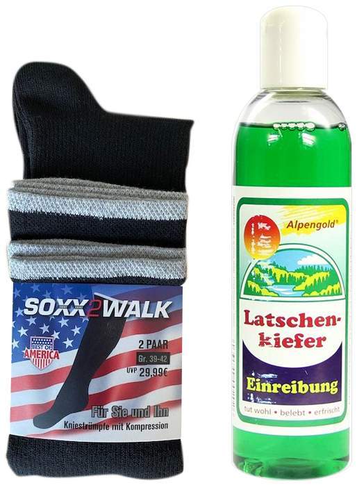 SOXX2WALK Kniestrümpfe mit Kompression, Gr.35-38, 2 er Set + gratis Latschenkiefer Einreibung 250 ml