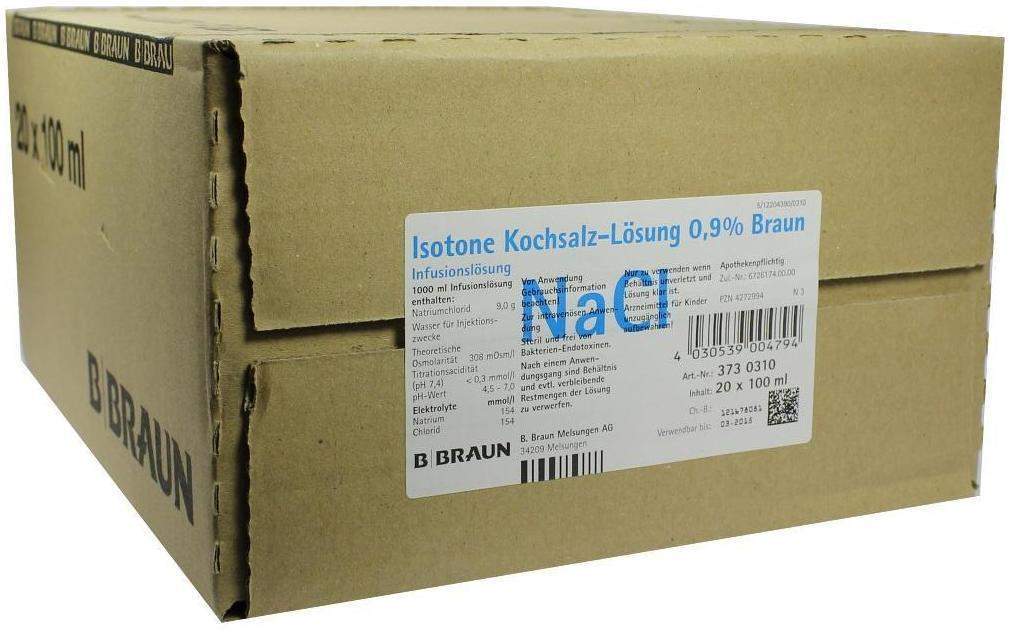Kochsalzlösung 0,9% Glasflasche 20x100 ml Infusionslösung