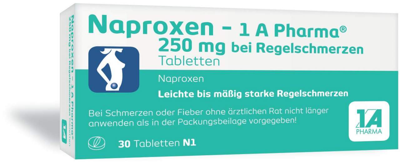 Naproxen 1A Pharma 250 mg bei Regelschmerzen 30 Tabletten