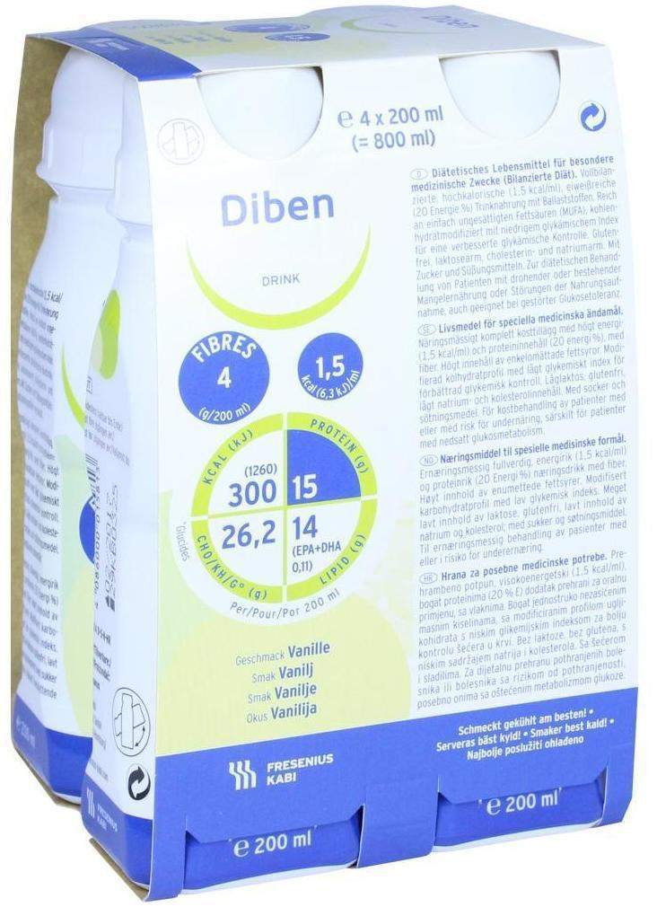 Diben Drink Vanille 1,5 Kcal Pro ml 4x200 ml Flüssigkeit