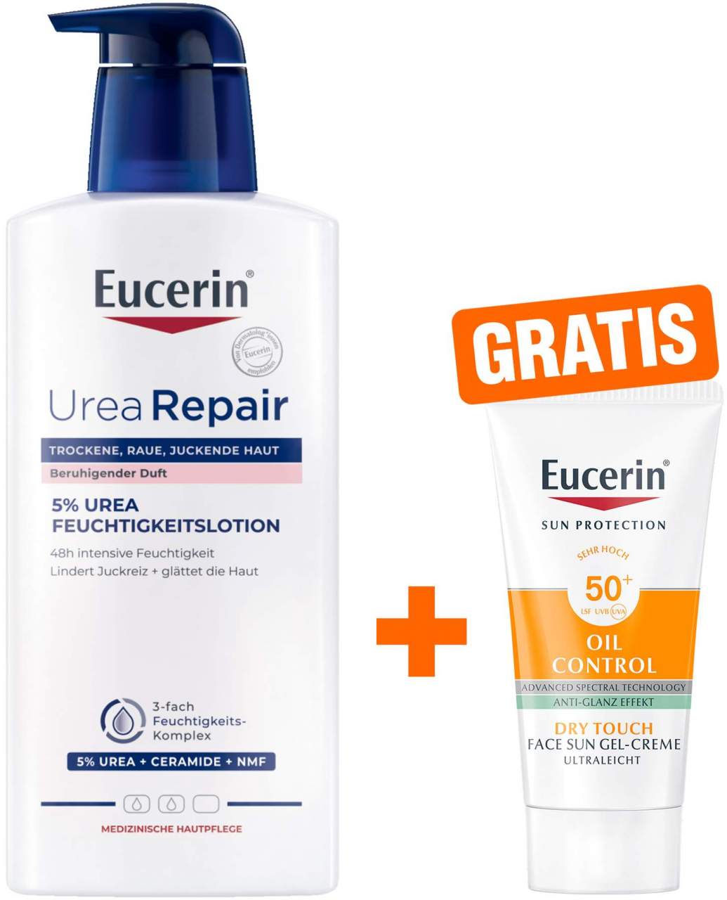Eucerin UreaRepair Plus Lotion 5 % mit Duft 400 ml + gratis Eucerin Sun Gel-Creme Oil Control 20 ml