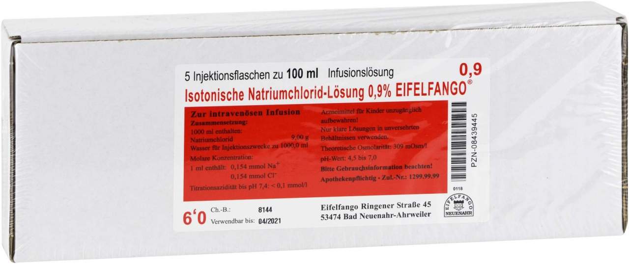 Isotonische Nacl Lösung 0,9% Eifelfango 5 X 100 ml Infusionslösung
