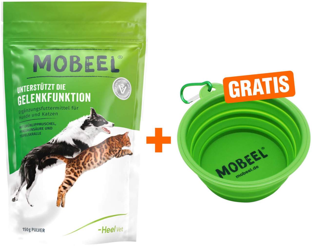 Mobeel Pulver für Hund und Katze 150 g + gratis Mobeel Faltnapf