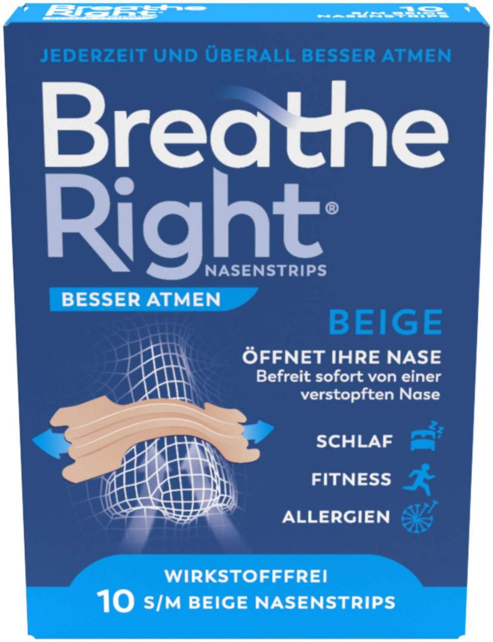 Breathe Right Besser Atmen 10 Nasenpflaster normal beige