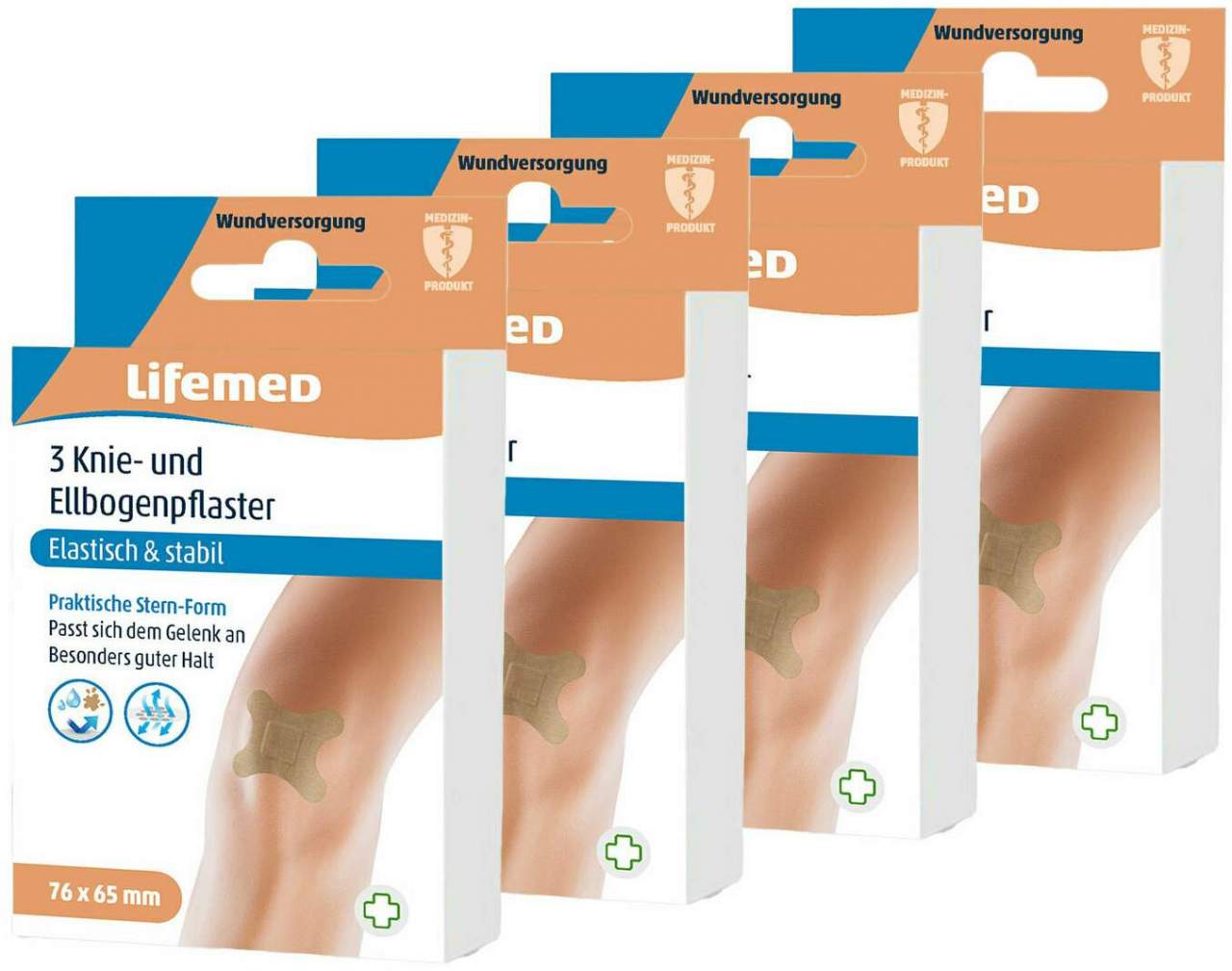 Knie- und Ellbogenpflaster 4 x 3 Stück 7,6 cm x 6,5 cm