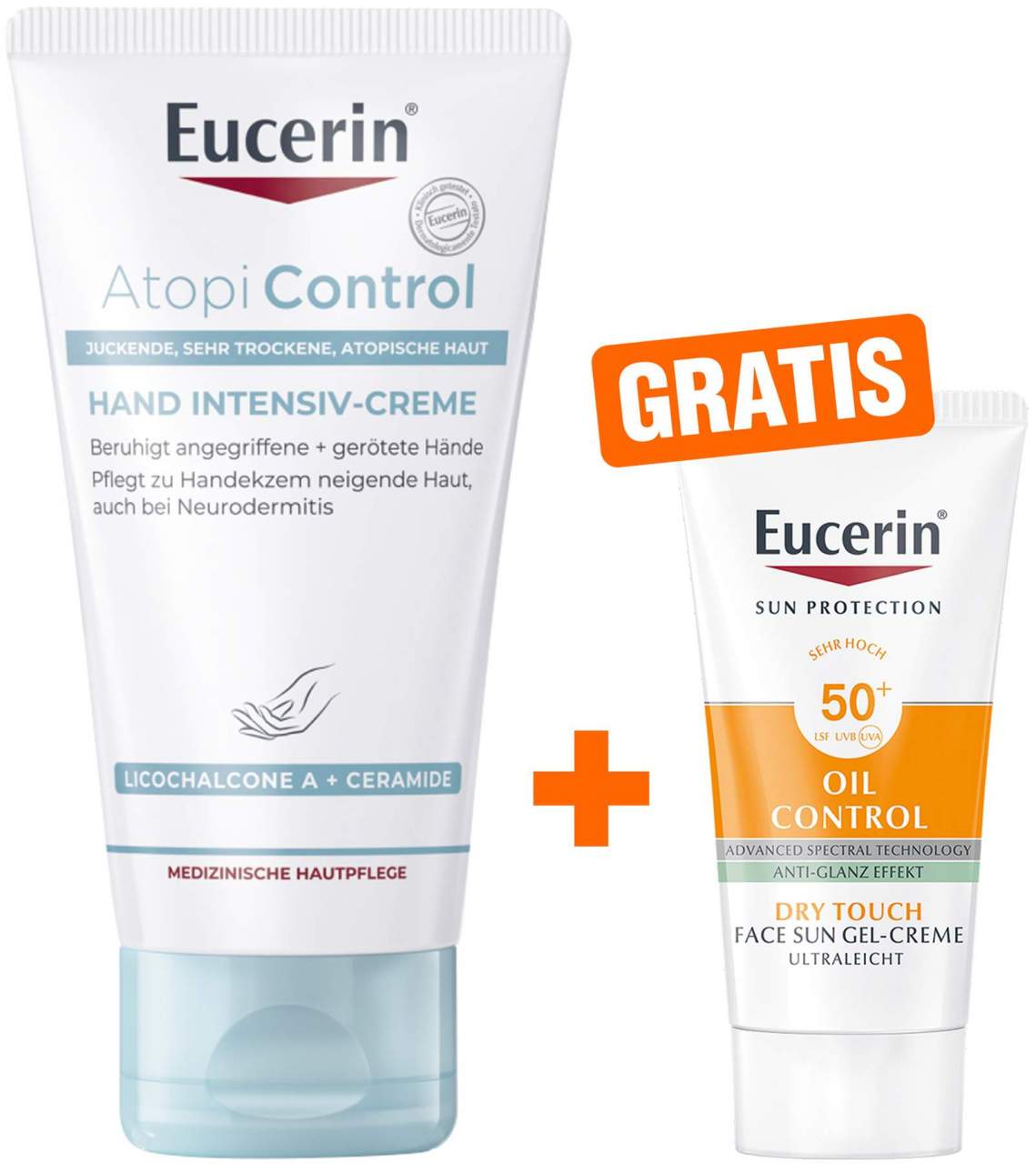 Eucerin AtopiControl Hand Intensiv 75 ml Creme + gratis Eucerin Sun Gelcreme Oil Control 20 ml - Für trockene und spröde Hände
