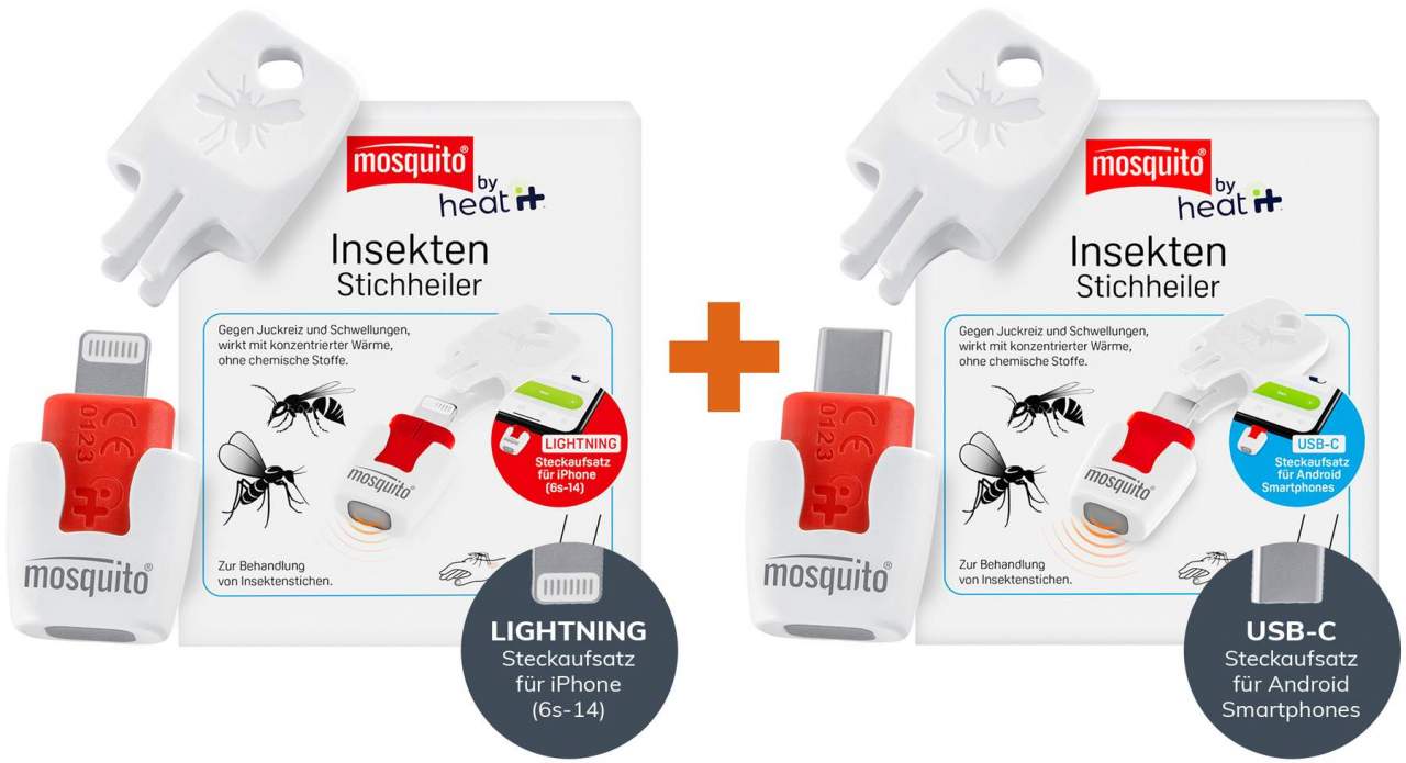 Mosquito heat it Insekten-Stichheiler Lightning Steckaufsatz 1 Stück + heat it USB-C Insekten Stichheiler 1 Stück