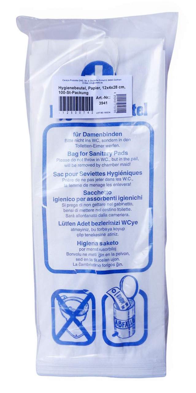 Hygienebeutel Papier 4x12x28 cm Grau