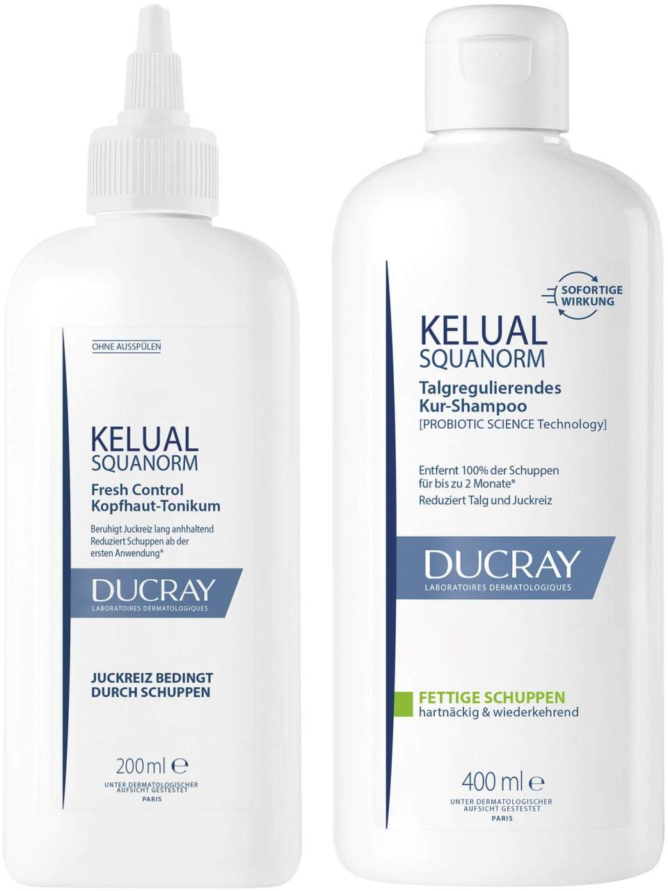 Ducray Kelual Squanorm Kopfhaut Tonikum 200 ml + Kelual Squanorm fettige Schuppen 400 ml Shampoo