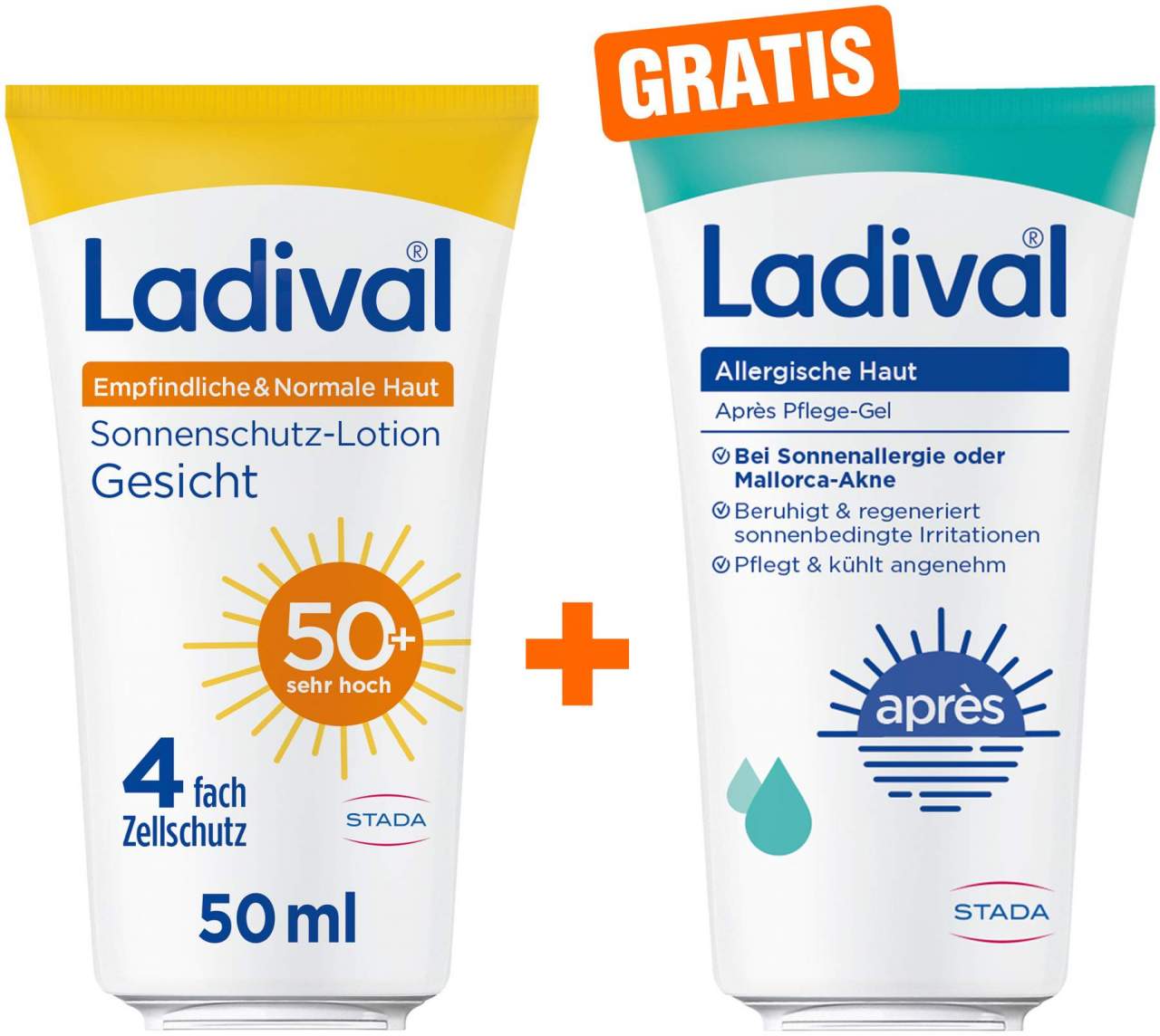 Ladival empfindliche und normale Haut Sonnenschutz-Lotion Gesicht LSF 50+ 50 ml + gratis Apres Pflege-Gel 50 ml