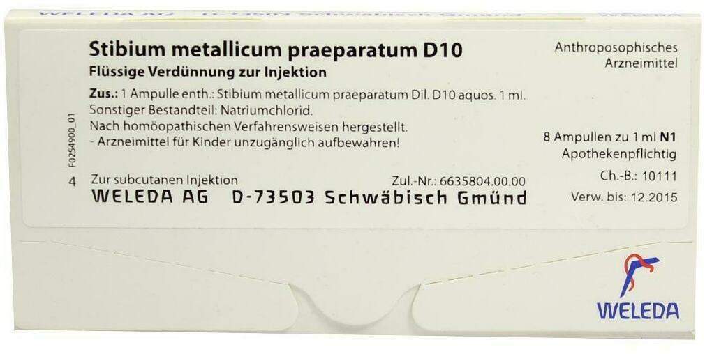 Weleda Stibium Metallicum Praeparatum D10 8 X 1 ml Ampullen
