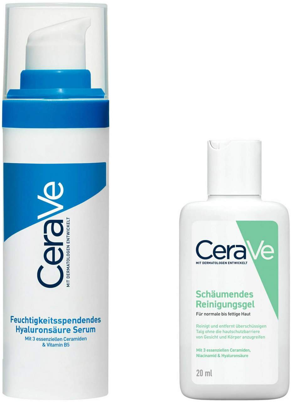 CeraVe feuchtigkeitsspendendes Hyaluronsäure Serum 30 ml + gratis schäumendes Reinigungsgel 20 ml - Bei Falten