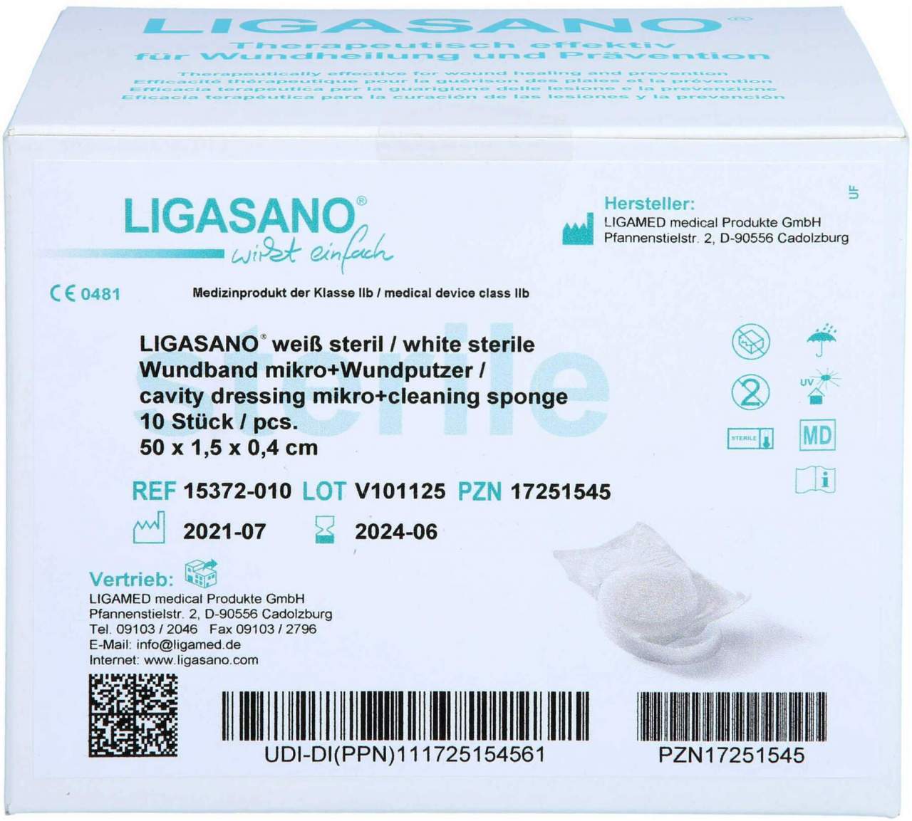 Ligasano Weiß Wundband Mikro 0,4x1,5x50 cm Steril