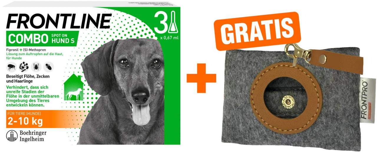 Frontline Combo Spot on Hund S 2-10 kg 3 Pipetten + gratis Frontline Hundekotbeutelspender