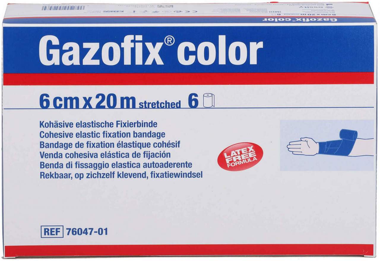 Gazofix Color Fixierbinde Kohäsiv 6 cm X 20 M Blau 6 Stück