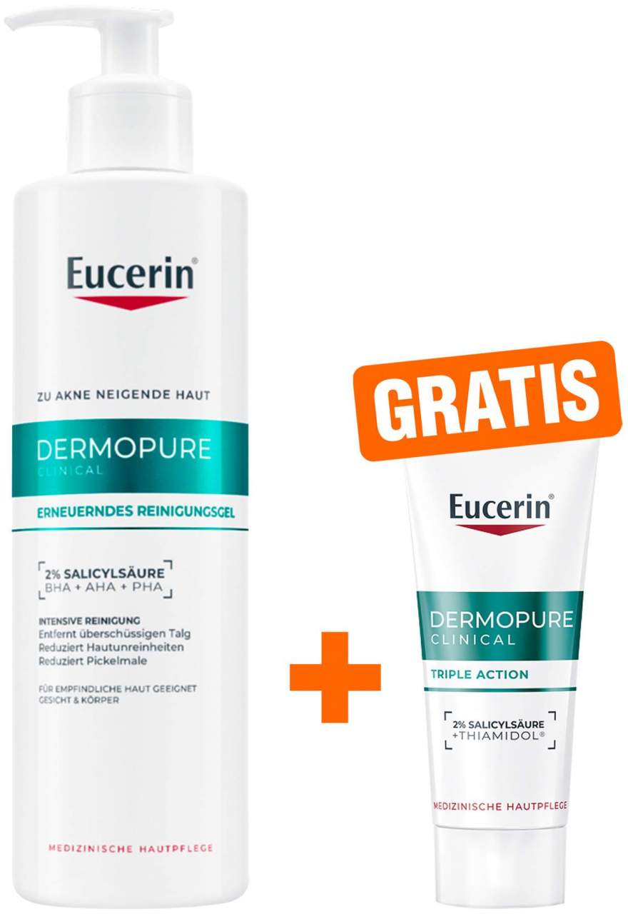 Eucerin DermoPure Clinical erneuerndes Reinigungsgel 400 ml + gratis Eucerin DermoPure Clinical Triple Action 7 ml Serum - Bei Hautunreinheiten