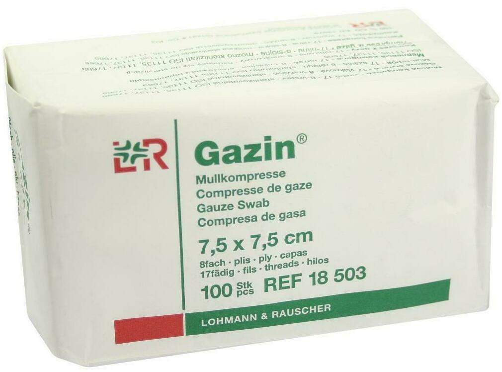 Gazin Mullkompresse 7,5 X 7,5 cm 8fach 100 Stück