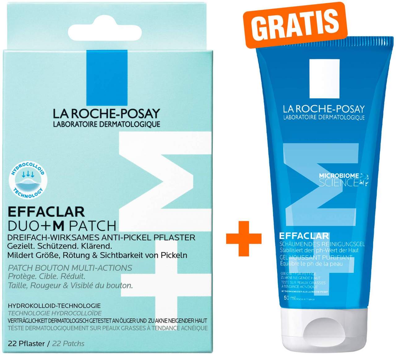 La Roche Posay Effaclar Duo+M Patch 22 Stück + gratis La Roche Posay Effaclar Gel 50 ml Mini - Mildert Pickel und Pickelmale