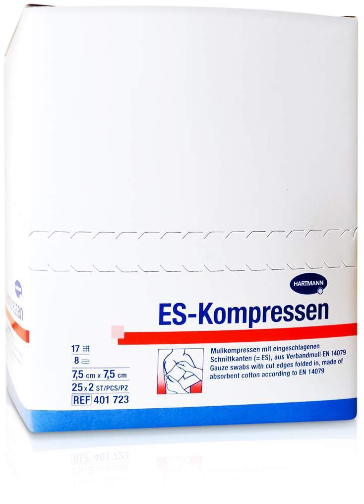 Es-Kompressen Steril 7,5 X 7,5 cm 8fach 25 X 2 Kompressen
