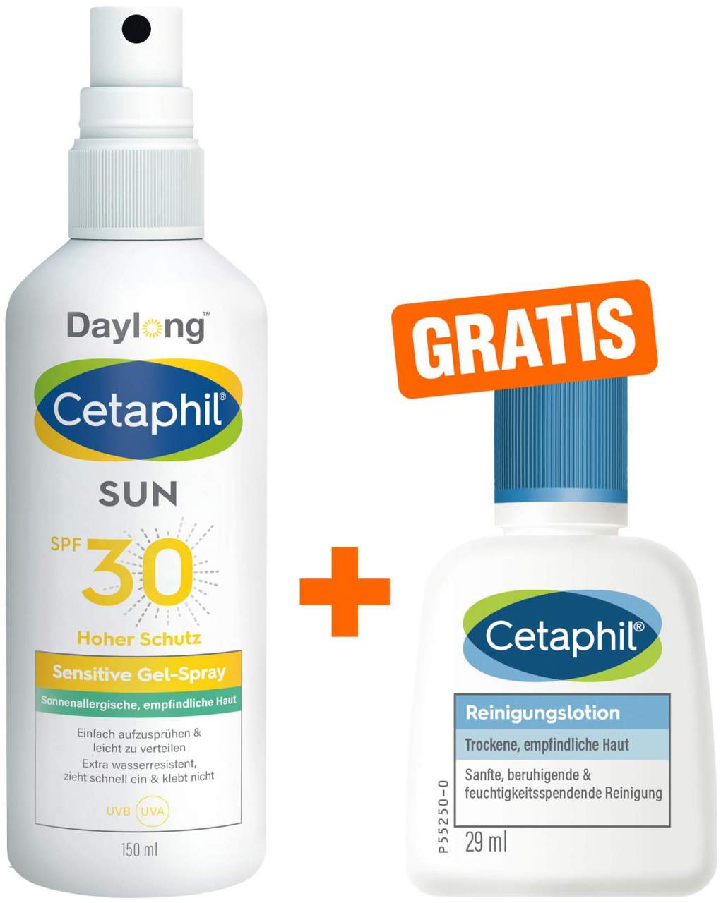 Cetaphil Sun SPF 30 Gel Spray 150 ml + gratis Cetaphil Reinigungslotion 29 ml - Sonnenschutz für empfindliche Haut