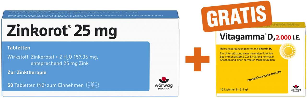 Zinkorot 25 mg 50 Tabletten + gratis Vitagamma D3 2.000 I.E 10 Tabletten