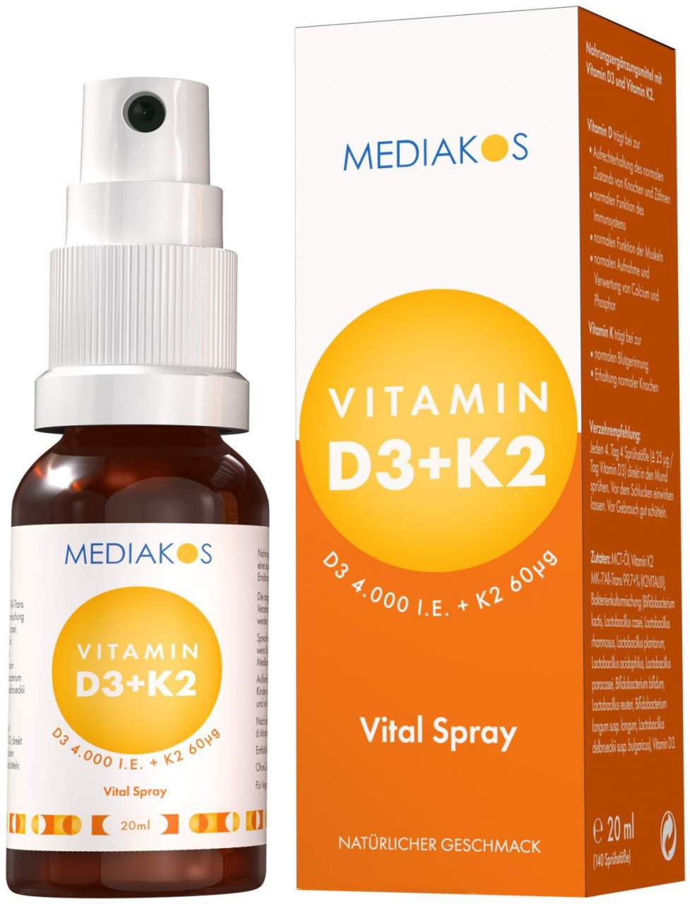 Vitamin D3+k2 4000 I.E. Mediakos Vital Spray 20ml