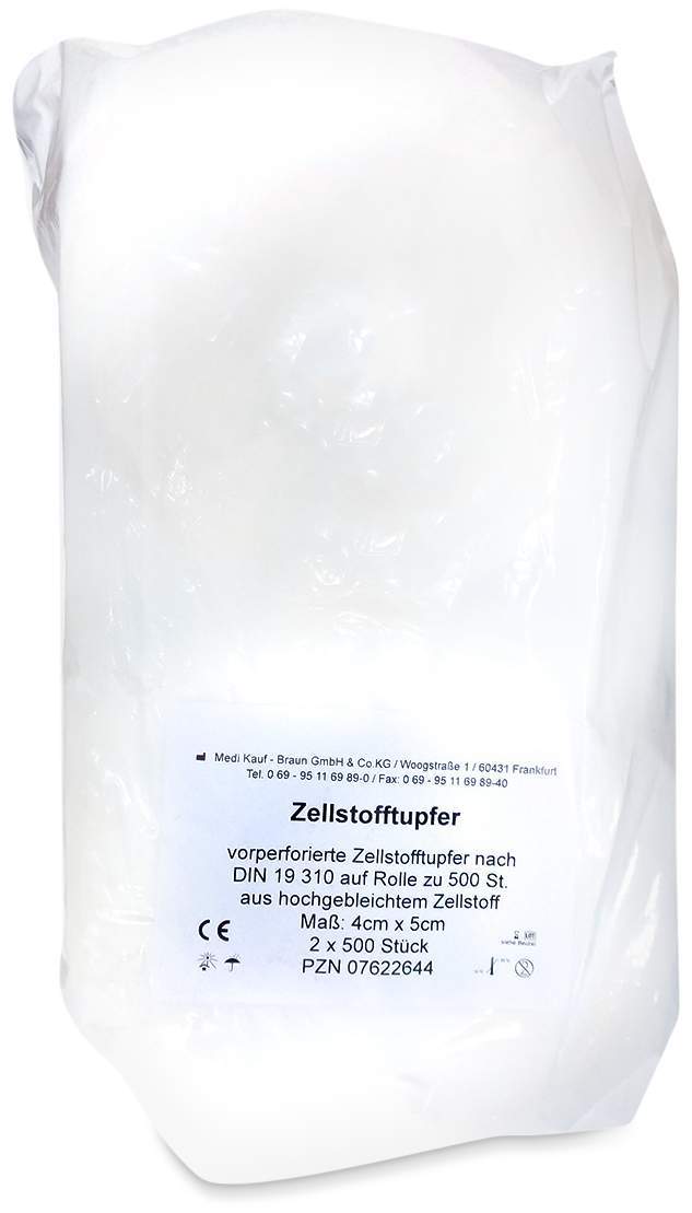 Zellstofftupfer 4 cm X 5 cm Rolle 2 X 500 Tupfer
