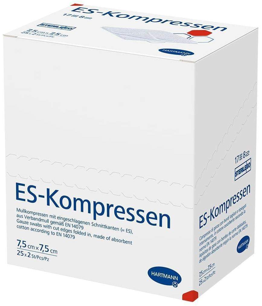 Es-Kompressen Steril 7,5 X 7,5 cm 8fach 25 X 2 Stück